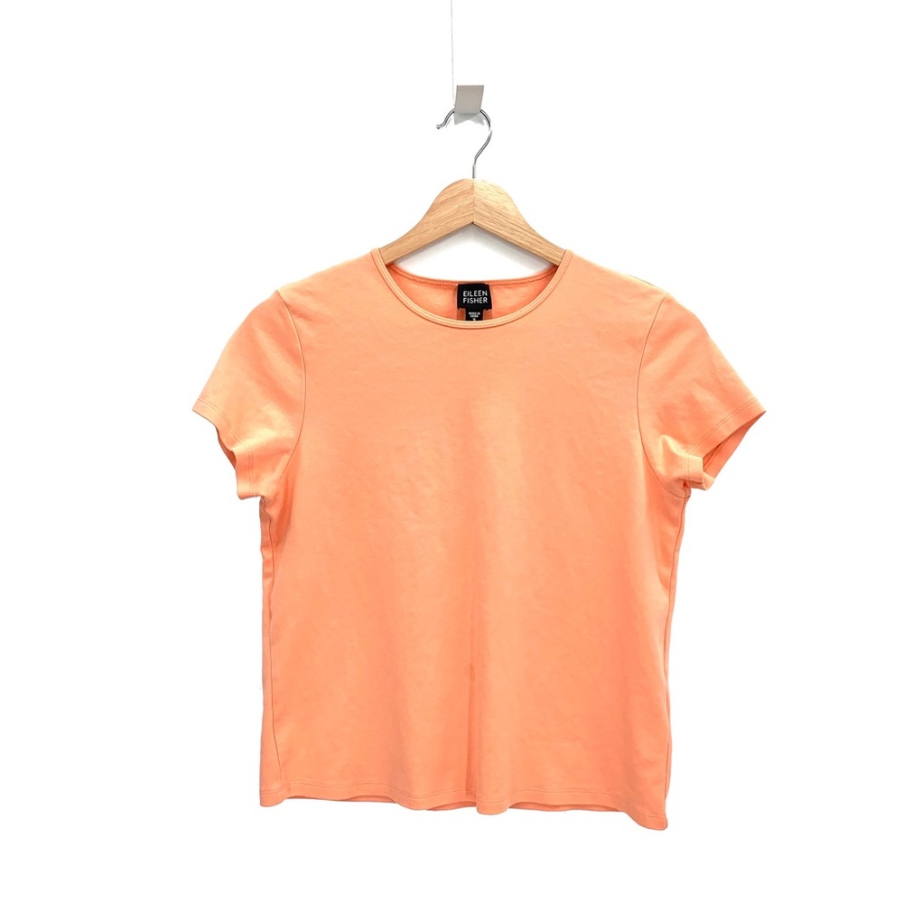 Eileen Fisher Peach Stretch Short Sleeve Scoop Neck Tee Shirt Top Size Small